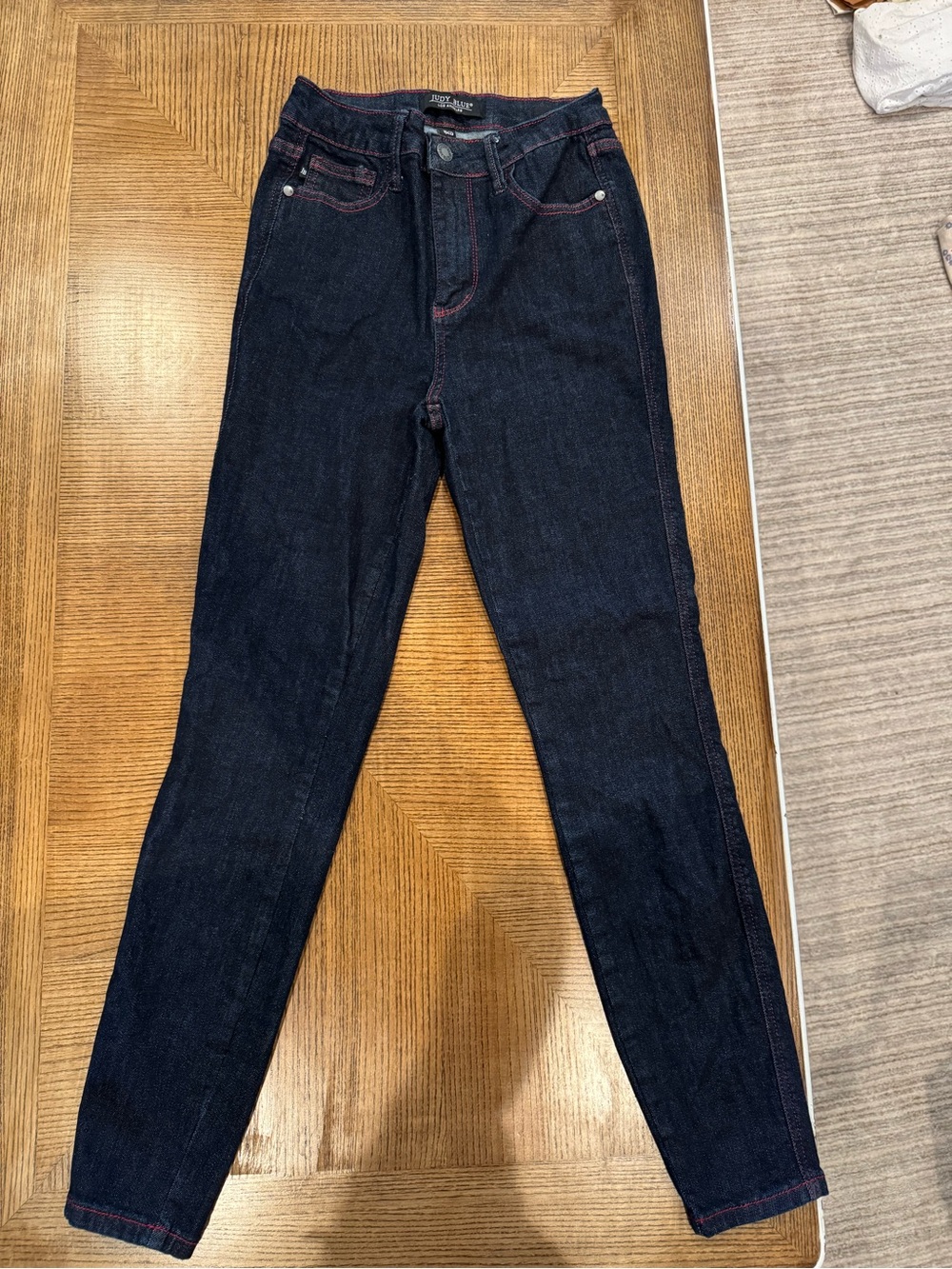 Judy Blue Dark Indigo Skinny Jeans with Pink Stitching